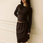 Women's Long-Sleeve Pleated Midi Skirt Two-Piece Set
