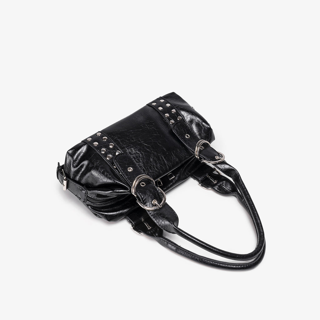 Rivet Motorcycle Bag Women Portable One Shoulder Underarm Boston Bag Large Capacity Leather Buckle Office Pillow Bag Tide