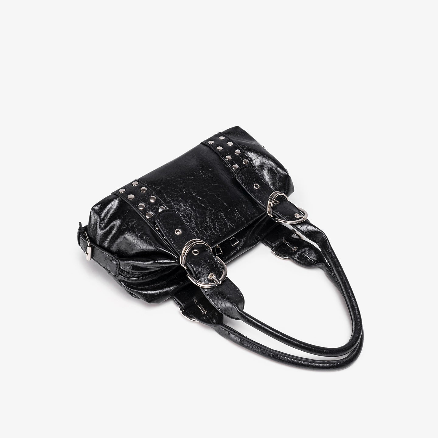 Rivet Motorcycle Bag Women Portable One Shoulder Underarm Boston Bag Large Capacity Leather Buckle Office Pillow Bag Tide