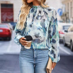Women's Clothing Elegant Spring Autumn Lace Turtleneck Print Long Sleeve Women Shirt