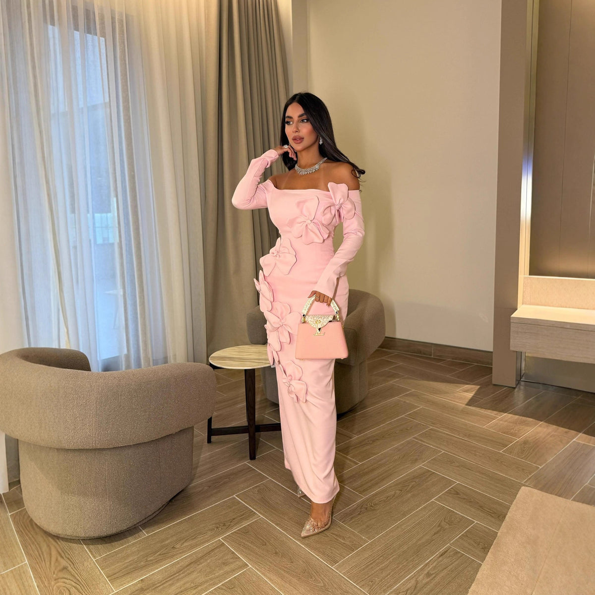 Women's Floral Off-Shoulder Evening Dress