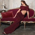 Women's Winter Sexy Cropped Top Slim Pleated Skirt Set