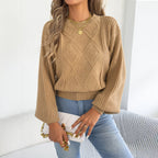 Women's Diamond-Pattern Puff-Sleeve Cropped Sweater