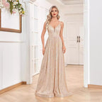Sequin Backless Deep V Evening Maxi Dress