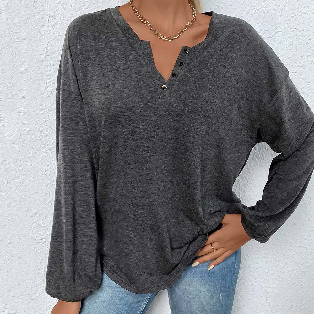 Women’s Gray Loose V Neck Office Top