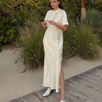 Simple Round Neck Short Sleeve High Waist