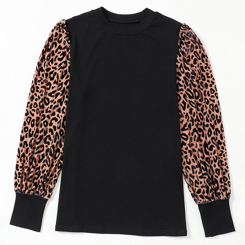 Women's Leopard Print Striped Knit Top
