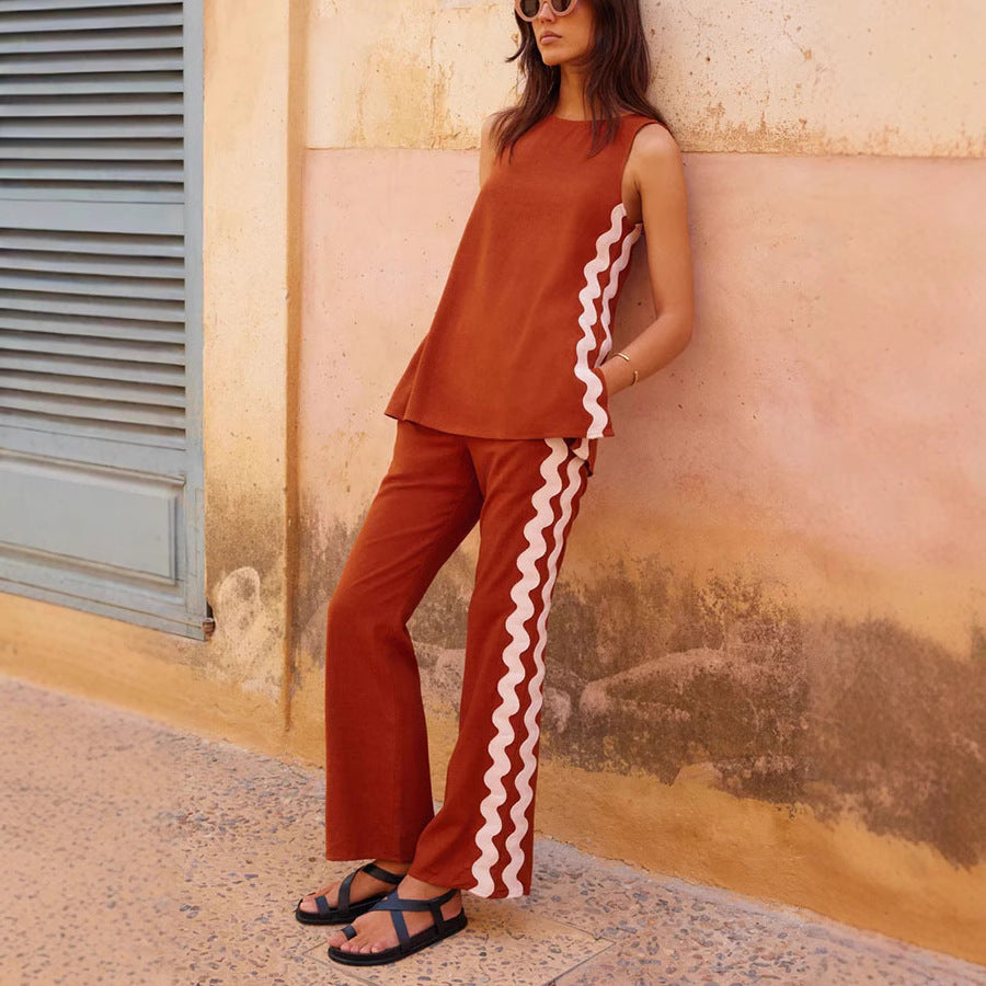 Sleeveless Top Straight Dungarees Casual Set