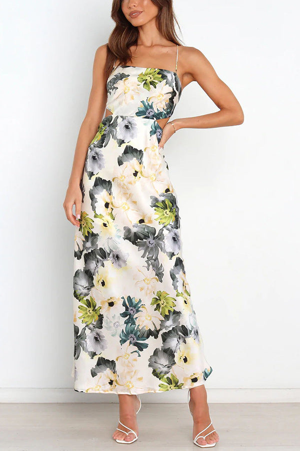 Lace Printing Satin Elegant Dress