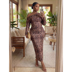Women's Plus-Size Leopard Print One-Shoulder Maxi Dress