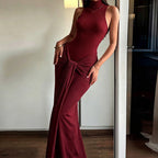 Women's Evening High-Collar Knitted Maxi Dress