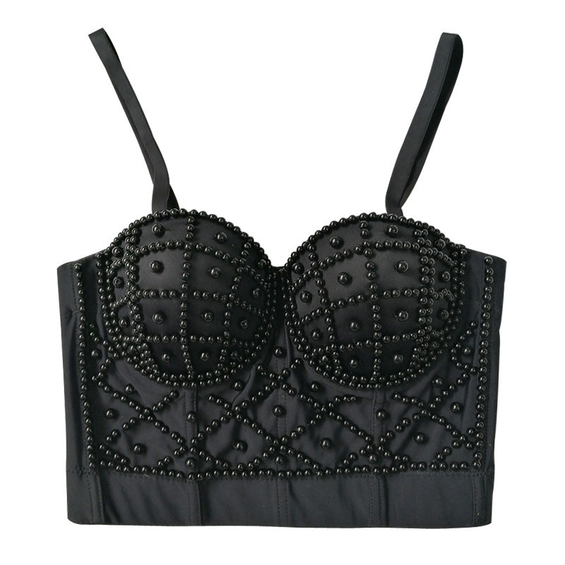 's Pearl Suspender Vest Fashionable Beauty Back Cropped Short