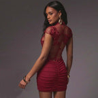 Nightclub Party Cutout Three Dimensional Floral Embroidered Sheath D