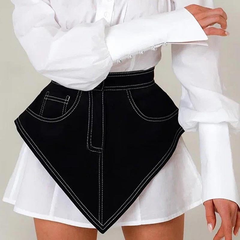 Women Clothing Autumn Solid Color Denim Slim Fit Temperamental Decorative Pocket Waist Shaping