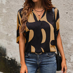 Women's Summer Women Clothing Short Sleeve Pullover V Neck Printed Shirt
