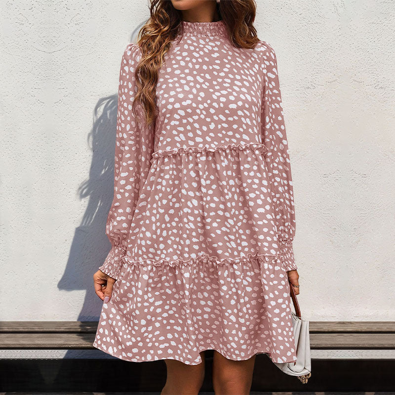 Women's Patchwork Autumn Leopard Print Long-Sleeve Dress