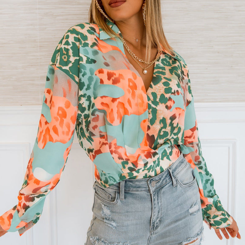 Women's Figure Shirt Long Sleeve Ladies Printed Shirt
