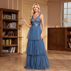 Women's Women Sleeveless V-Neck Back Zipper Full Lining Evening Dress