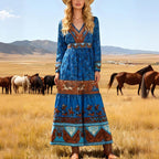 Printed Bohemian Long Sleeve Long Dress