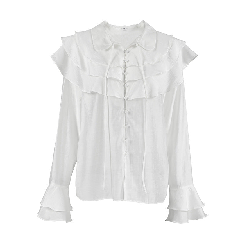 Women's French Ruffle Bell Sleeve Blouse
