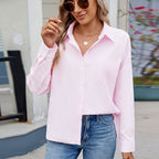 Women's Loose One Breasted Long Sleeve Striped Shirt