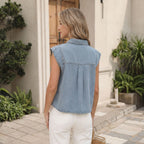 Women's Sleeveless Collared Denim Vest