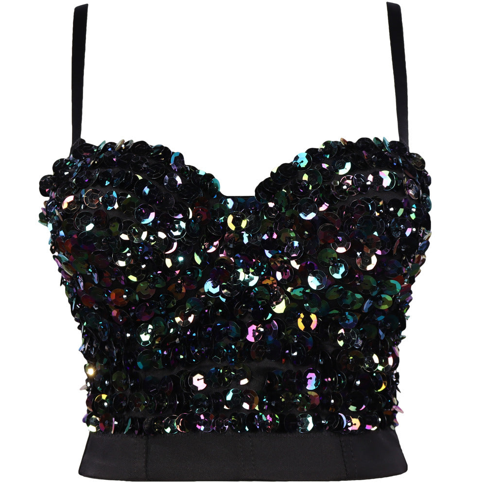 's Trendy Cool Outerwear Sequ Shiny Inner Tube Top Girly