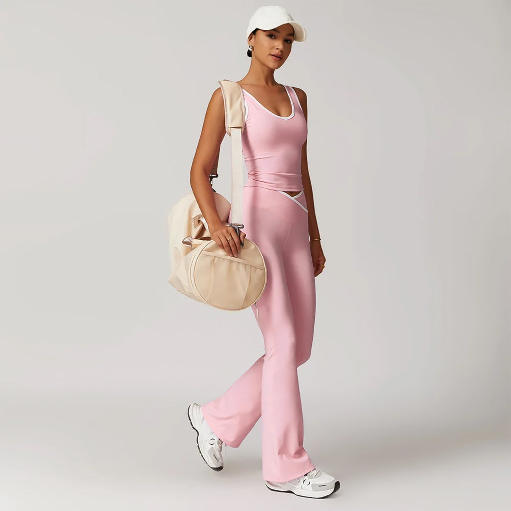 Women's Contrast Color Cross Bell Bottom Pants Nude Feel Yoga Running