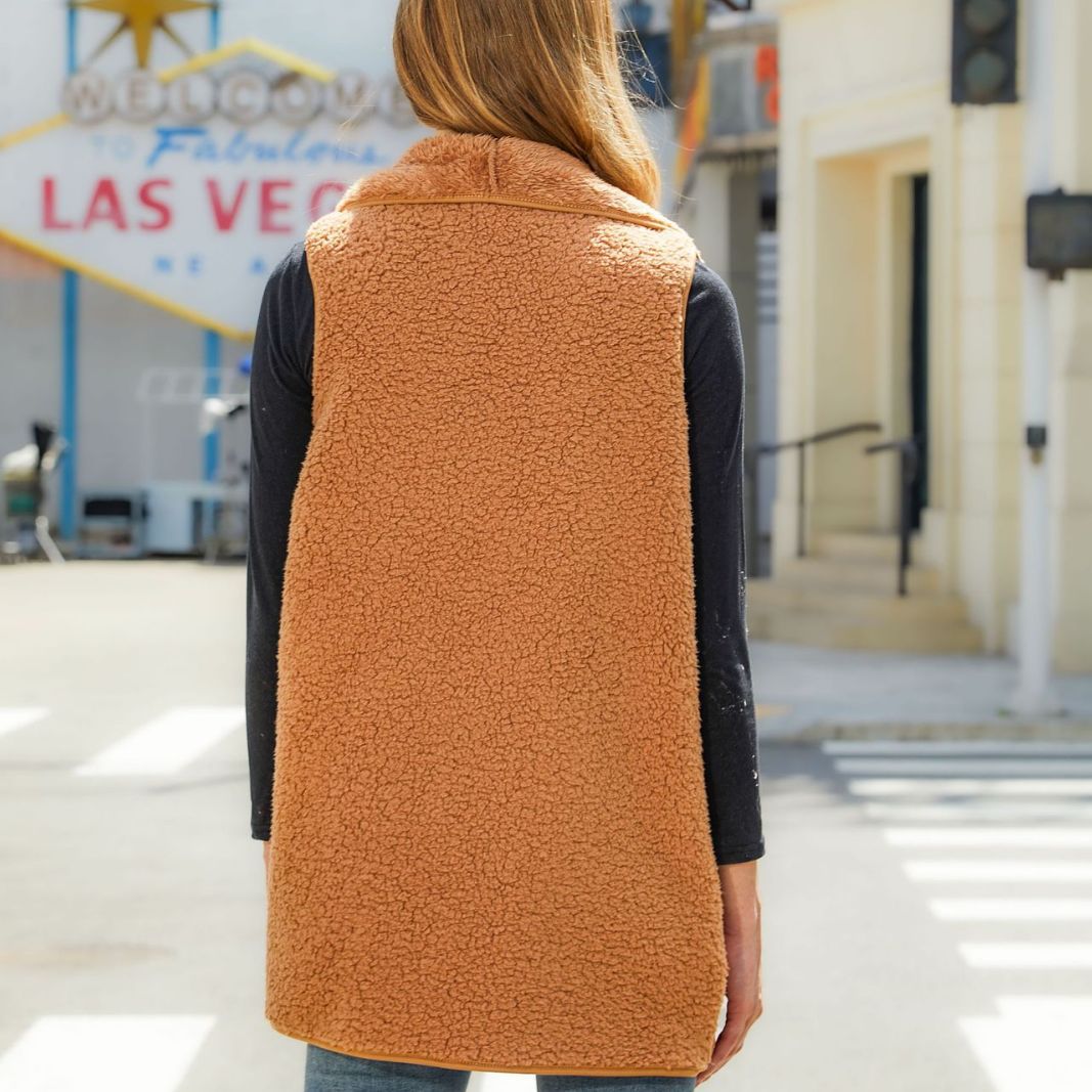 Plush Stitching Sleeveless Cardigan Vest