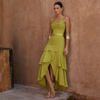 Women's Mustard Green Twist Strap One-Piece Swimsuit