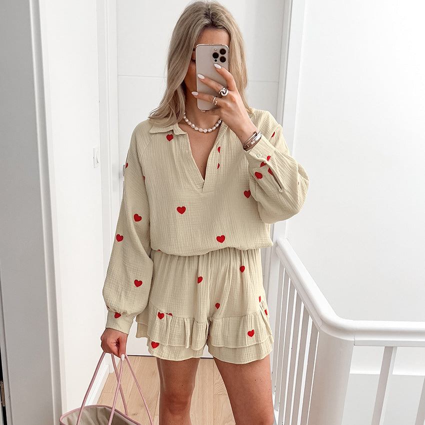 Women's Cotton Heart-Print Pajama Set
