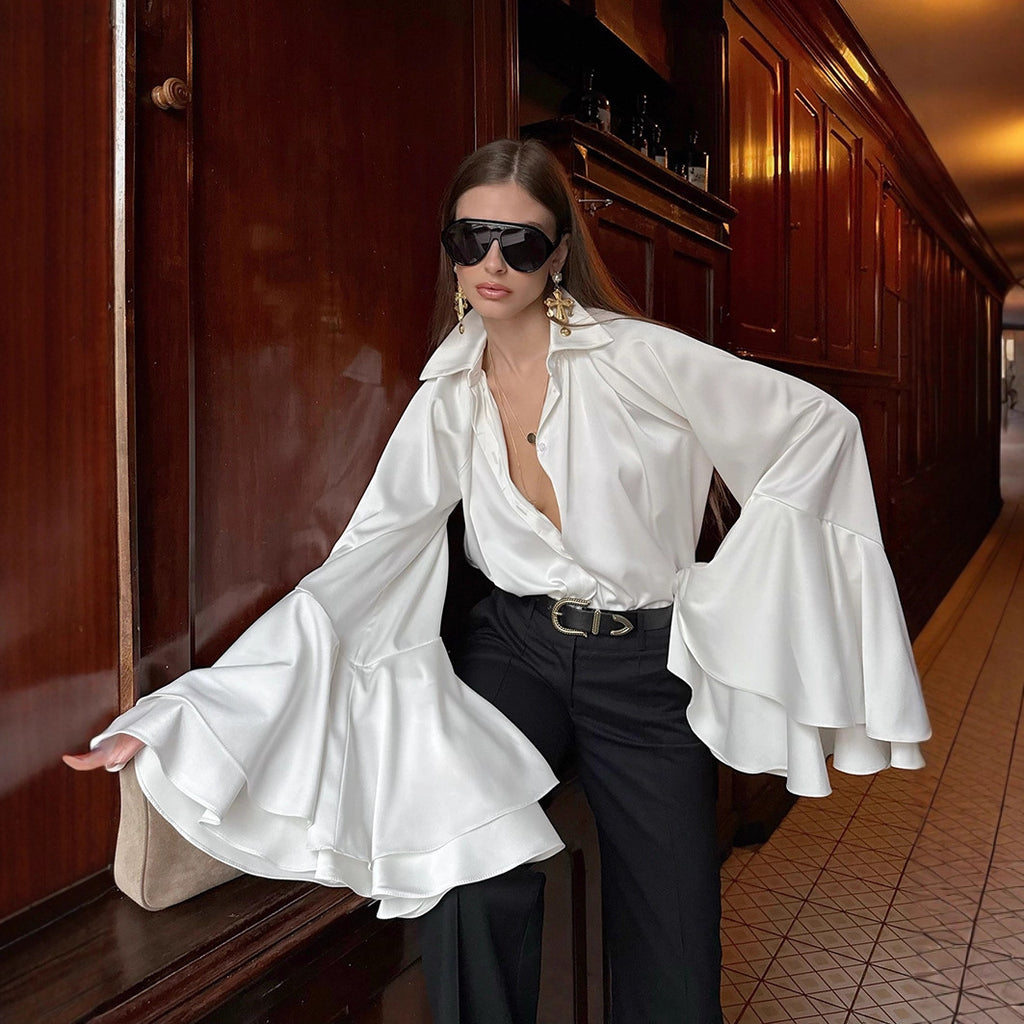 Women's Satin Lace Long-Sleeve Shirt