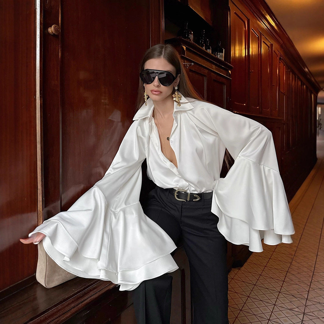 Women's Satin Lace Long-Sleeve Shirt