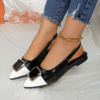 Women's Black and White Buckle Flat Sandals
