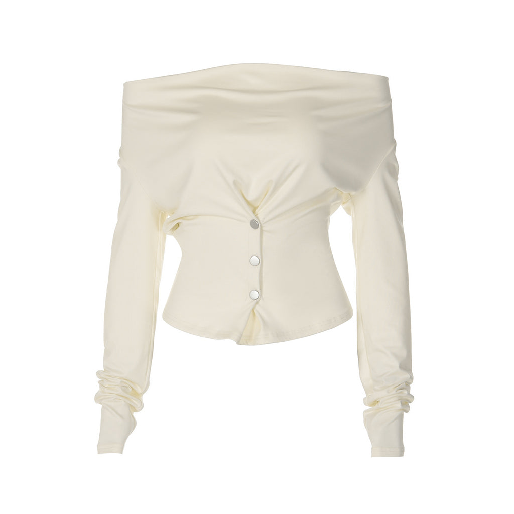 Niche Swing Collar Slim Fit Slimming Short Sleeved T shirt for Women Summer Sexy Long Sleeved Top
