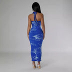 Women's Sexy Tight Hip Halter Cross Lace Up Backless Women Dress
