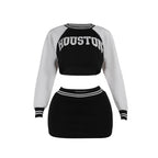 Women's Autumn Street Hipster Slim Baseball Sweater Skirt Set