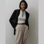 Women's Slim Fit Contrast Polo Knit Top