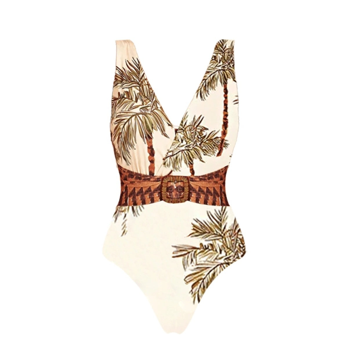 Contrast Color Belt Swimsuit