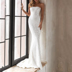 Women's Strapless Sequin Ruched Bodycon Maxi Dress