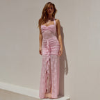 Women's Halter Lace Maxi Dress Sleeveless Backless Slim Fit Dress