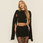 Women's Winter Bare Cropped Slim Top and Skirt Two-Piece Set