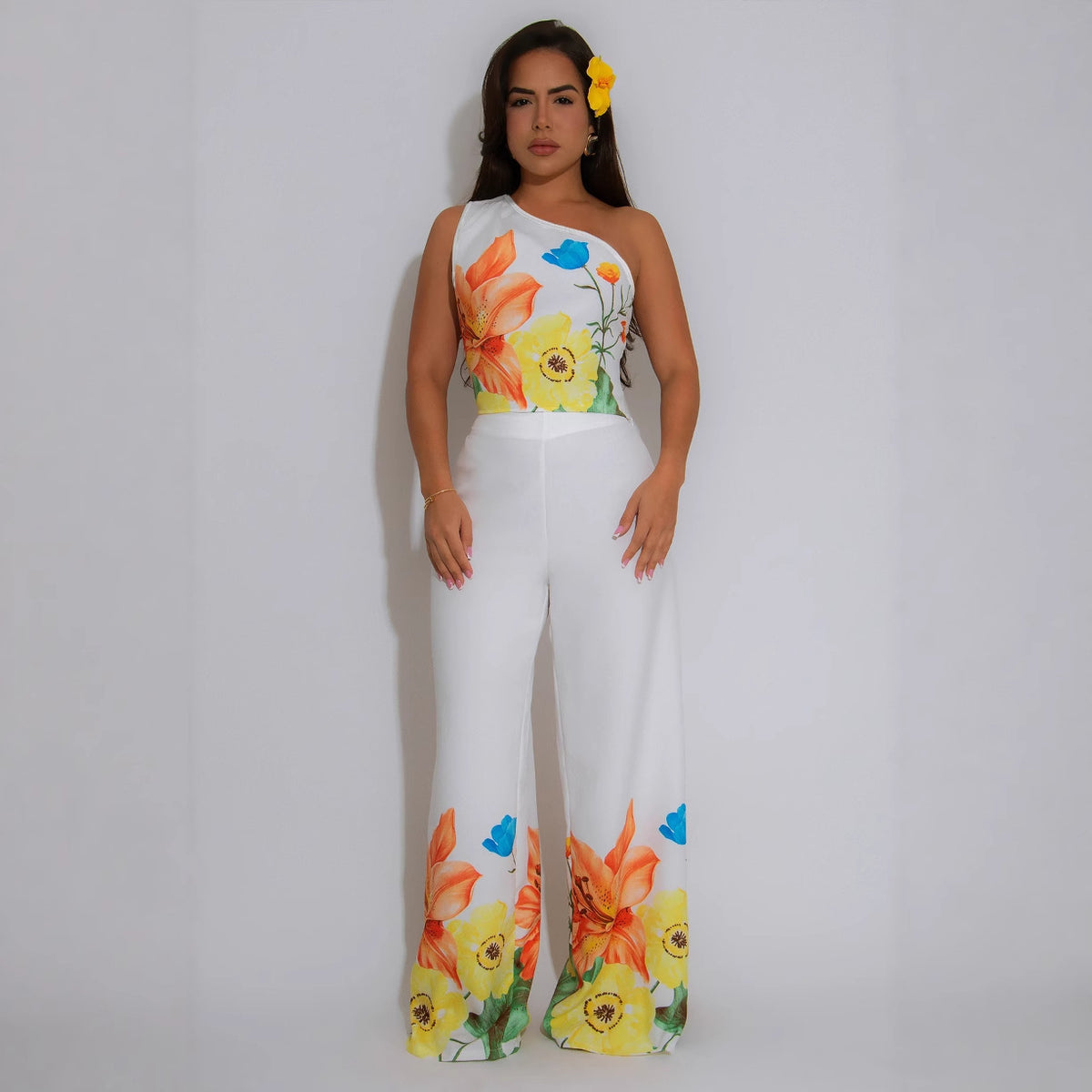 Women's Elegant Office Stretch Wide Leg Pants Shoulder Two Piece Set