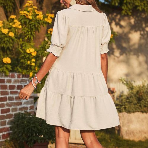 Women's Pleated V-Neck Short-Sleeve Dress