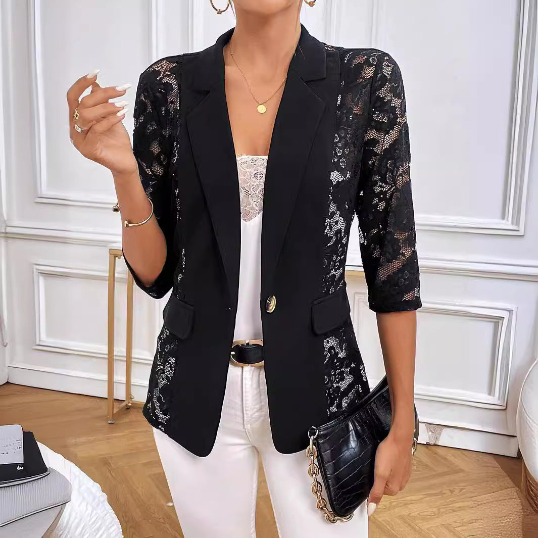 Solid Lace-Stitching Blazer