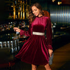Women's Velvet Party Elegant Half Turtleneck Waist Slimming A Swing