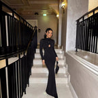 Women's Stand-Collar 3D Cutout Long-Sleeve Maxi Dress