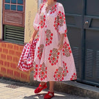 Women Loose Casual Vacation V neck 3/4 Sleeves Dress