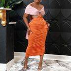 Women's Backless Lace-Up Pleated Color-Block Dress