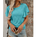 Women's T-Shirt Floral Cutout Ruffle Sleeve
